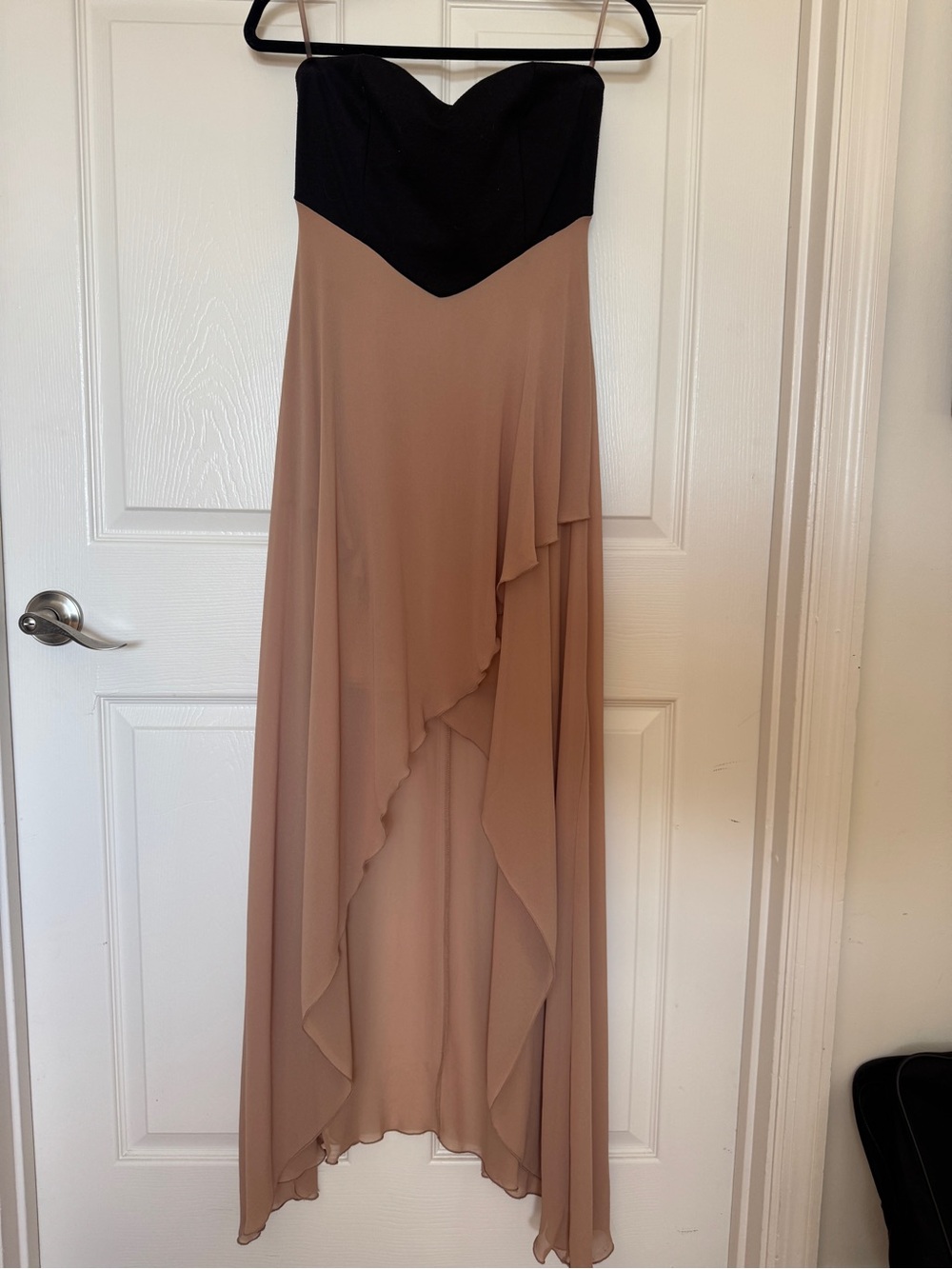 Foreign Exchange Strapless Black and Taupe High-Low Dress